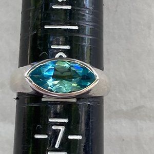 Lovely oval marquise topaz sideways gem in sterling silver bezel setting